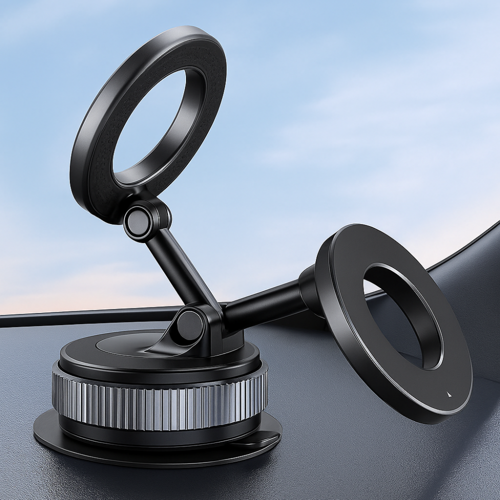 Grip360 – Support Téléphone Magnétique Voiture avec Ventouse-Réglable,Pliable,Universel pour Tableau de Bord 3-en-1 Ultra-Stable