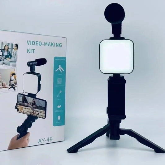 Kit de vlogging pour Smartphone avec trépied, support de téléphone, Mini Microphone, lumière de remplissage LED, démarreur pour TikTok, vidéo en direct, YouTube