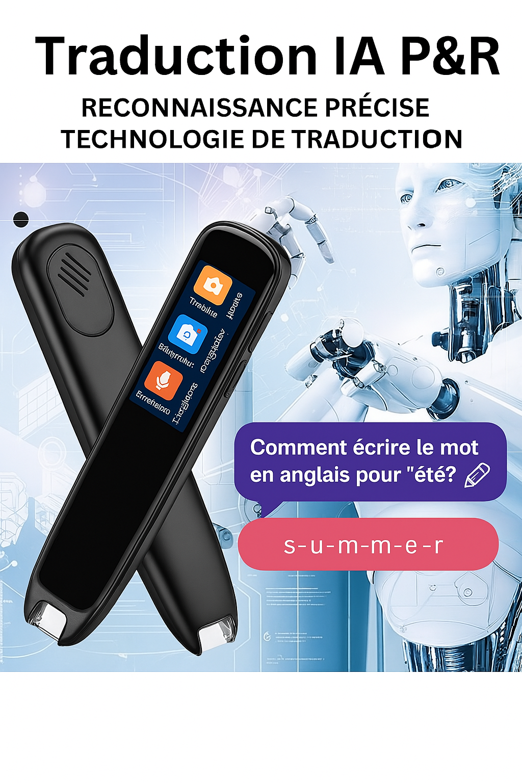 112 Parle-Stylo Traducteur Intelligent Instantané – 112 Langues, Traduction Hors Ligne, WIFI, Scanner et Marqueur Vocal Haute Qualité
