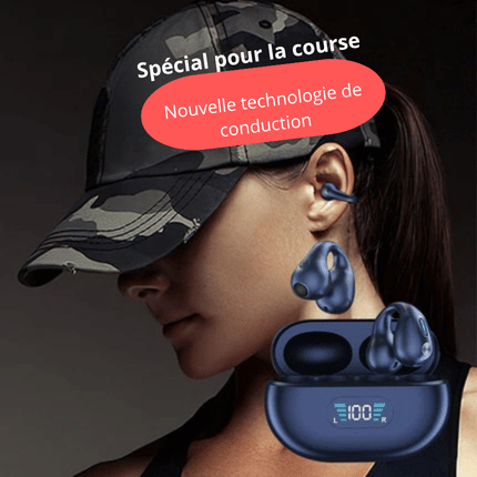 VibraSport X5- Casque Sport à Conduction Osseuse | Écouteurs Sans Fil Bluetooth 5.3 TWS | Clip d’Oreille Tactile | Basses HIFI & Confort Intra-Auriculaire