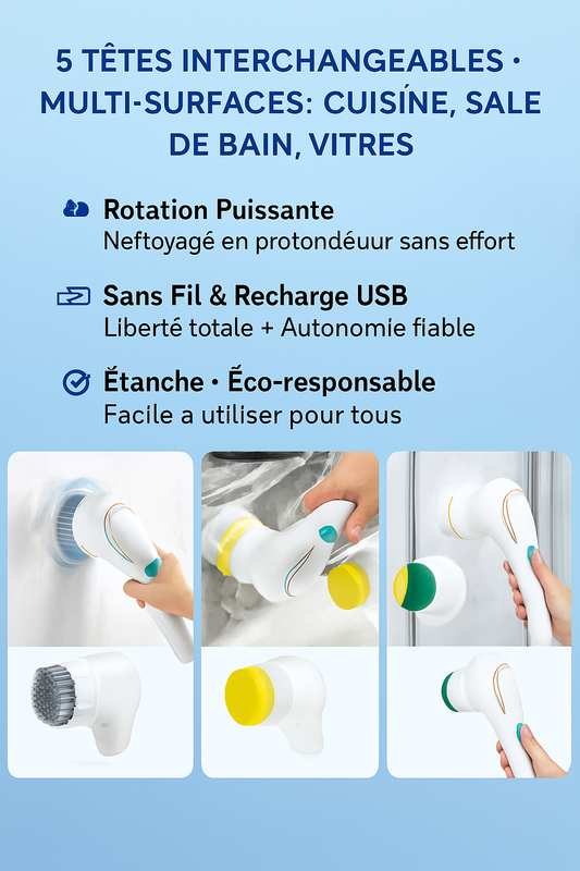 SpinX-Brosse de nettoyage électrique 4 en 1 – Épurateur rotatif sans fil pour un nettoyage sans effort