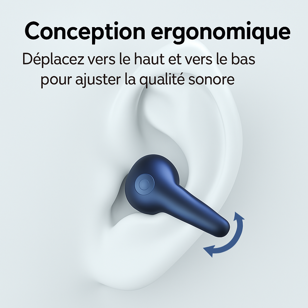 VibraSport X5- Casque Sport à Conduction Osseuse | Écouteurs Sans Fil Bluetooth 5.3 TWS | Clip d’Oreille Tactile | Basses HIFI & Confort Intra-Auriculaire