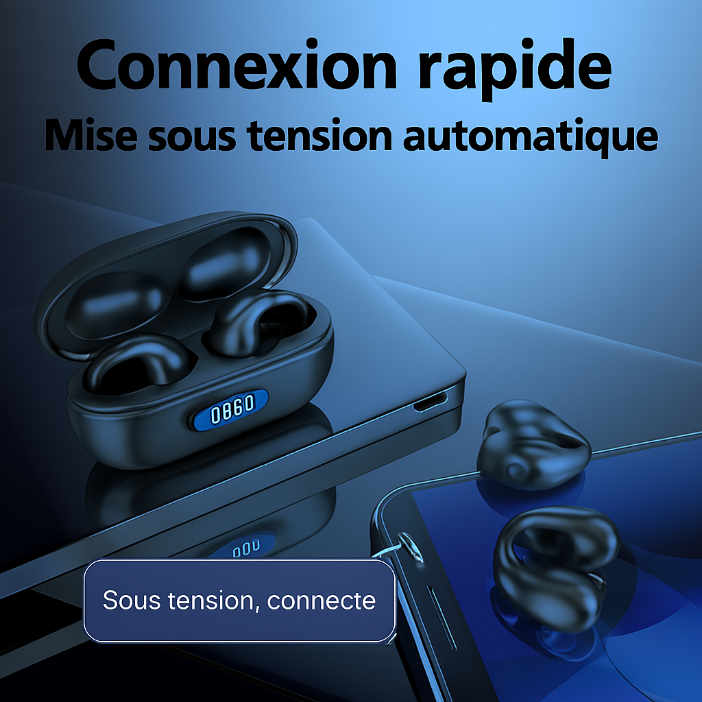 VibraSport X5- Casque Sport à Conduction Osseuse | Écouteurs Sans Fil Bluetooth 5.3 TWS | Clip d’Oreille Tactile | Basses HIFI & Confort Intra-Auriculaire