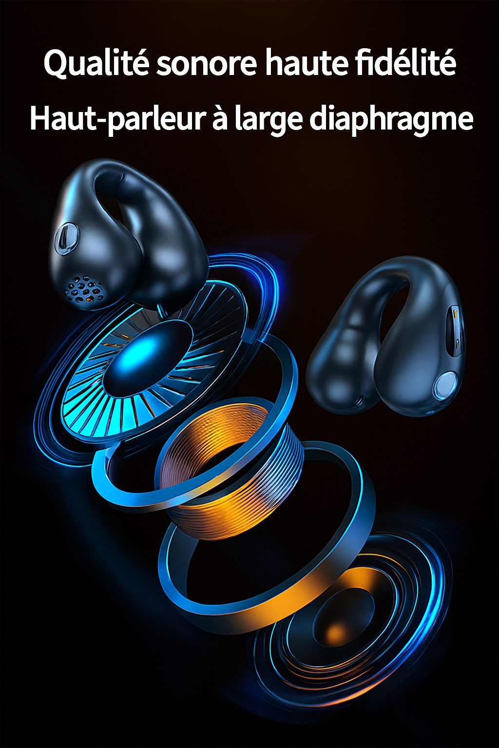 VibraSport X5- Casque Sport à Conduction Osseuse | Écouteurs Sans Fil Bluetooth 5.3 TWS | Clip d’Oreille Tactile | Basses HIFI & Confort Intra-Auriculaire