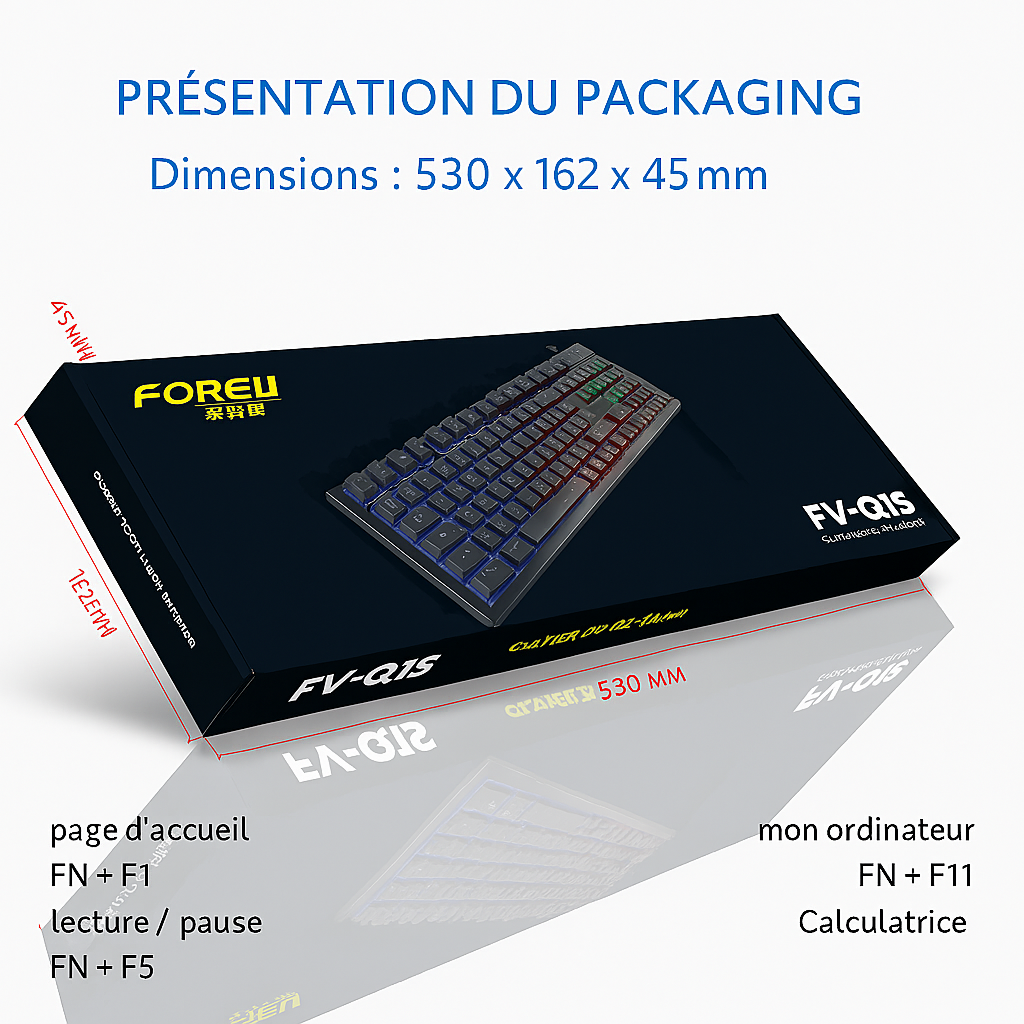 Clavier portable 104 touches rétro-éclairé pour souris de jeu