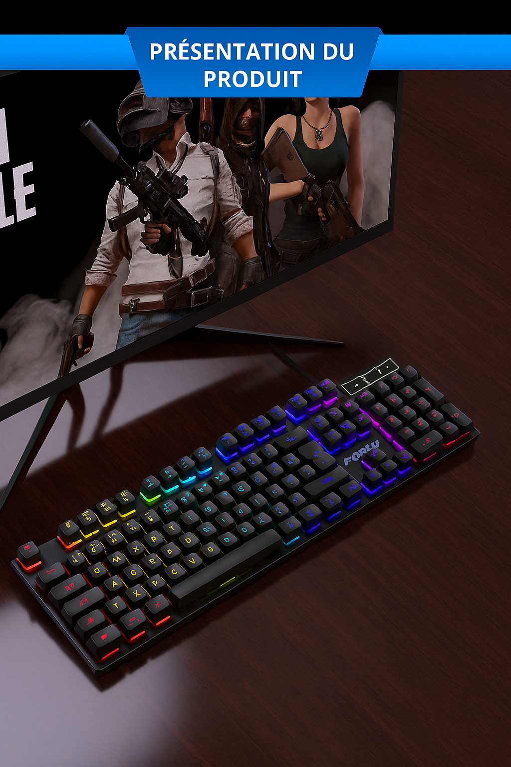 Clavier portable 104 touches rétro-éclairé pour souris de jeu