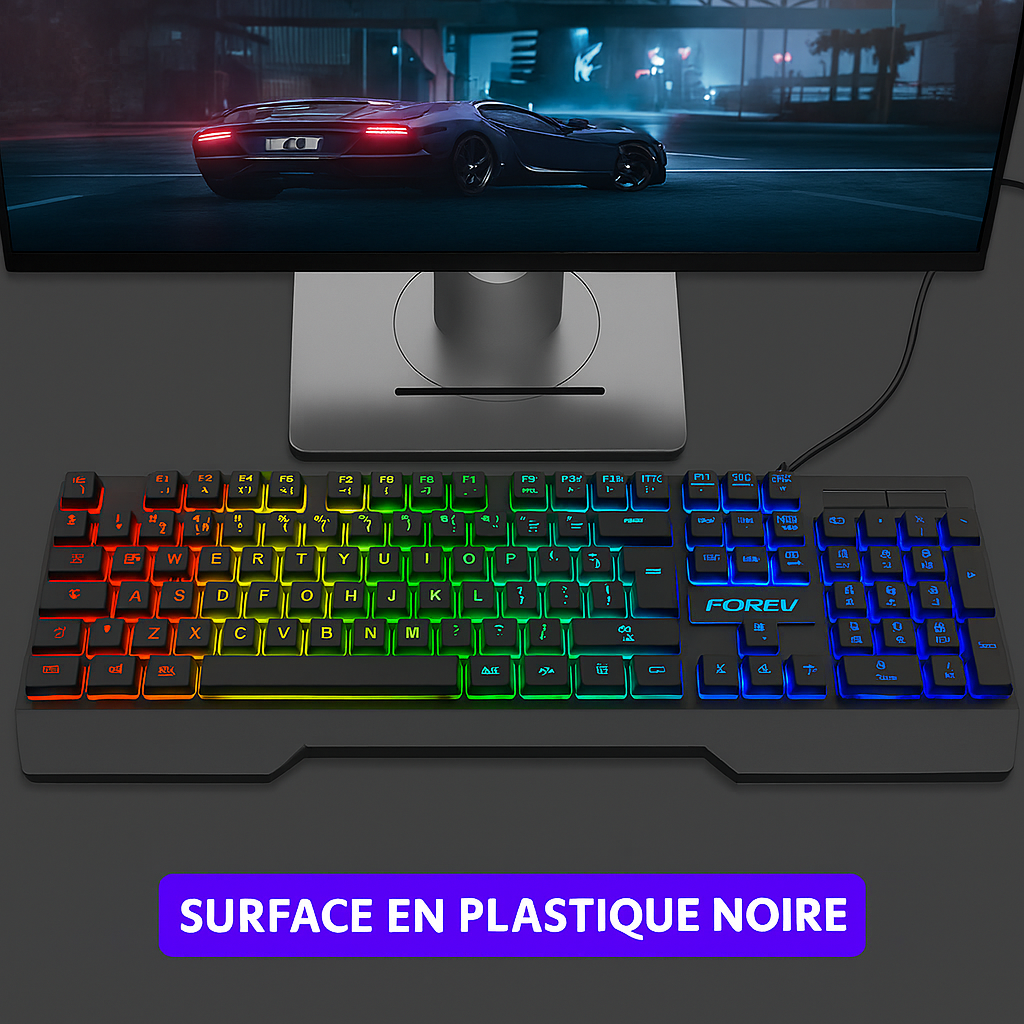 Clavier portable 104 touches rétro-éclairé pour souris de jeu