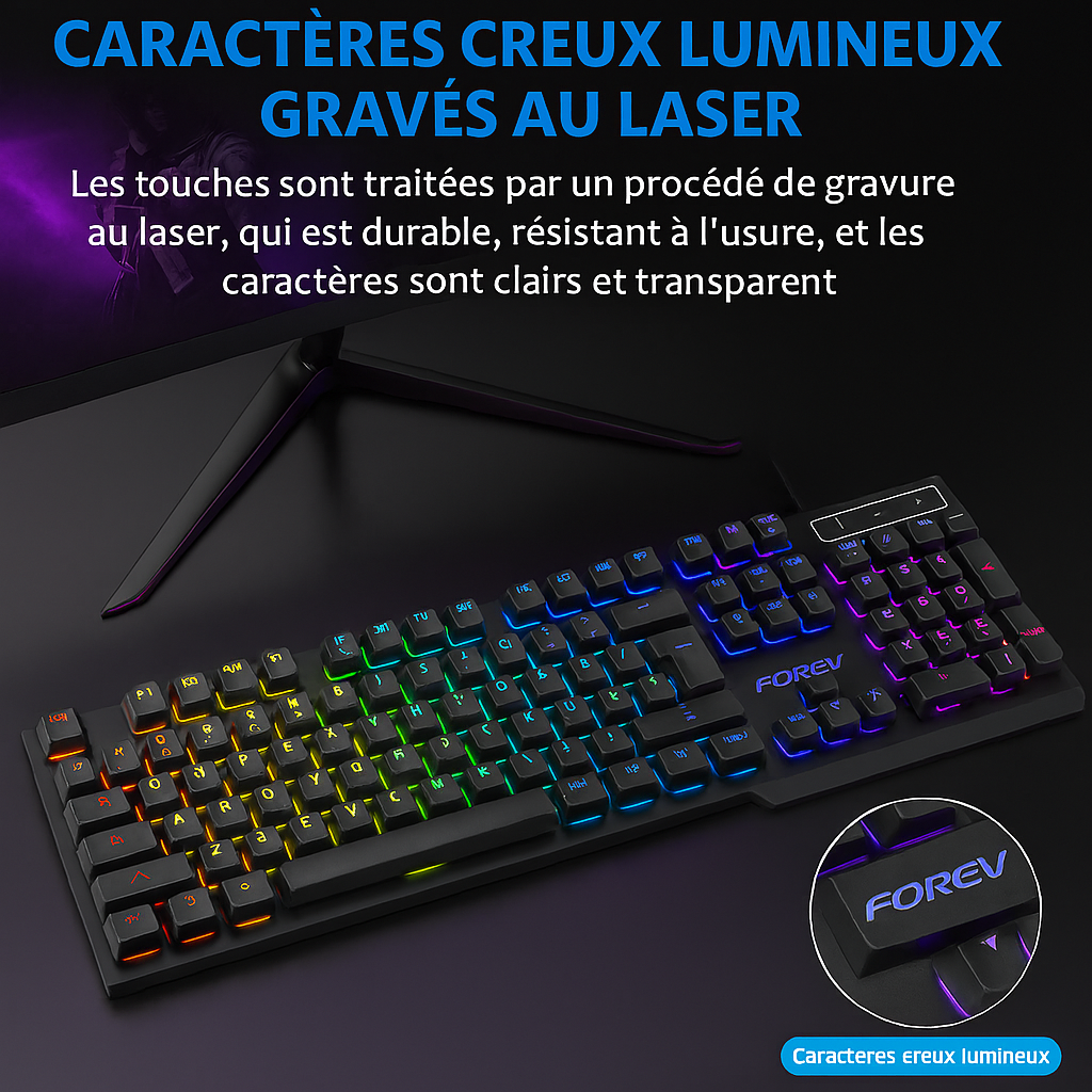 Clavier portable 104 touches rétro-éclairé pour souris de jeu