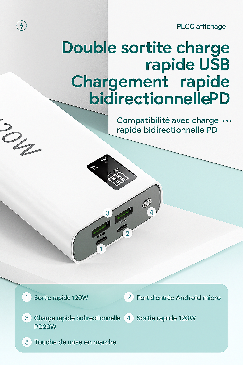 Batterie externe 80000mAh 120W, charge Super rapide, capacité suffisante 100%, chargeur de batterie Portable, affichage numérique pour iPhone Xiaomi