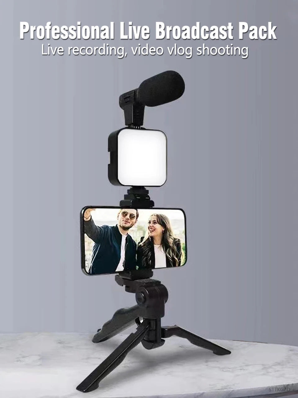 Kit de vlogging pour Smartphone avec trépied, support de téléphone, Mini Microphone, lumière de remplissage LED, démarreur pour TikTok, vidéo en direct, YouTube