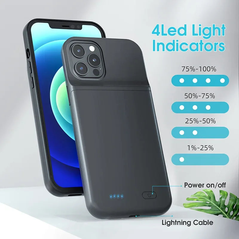 Étui de chargeur de batterie 6800mAh, Powerbank pour IPhone 6 7 8 SE X XS XR 11 12 13 14 15 16 pro, étui de chargement de téléphone externe de secours