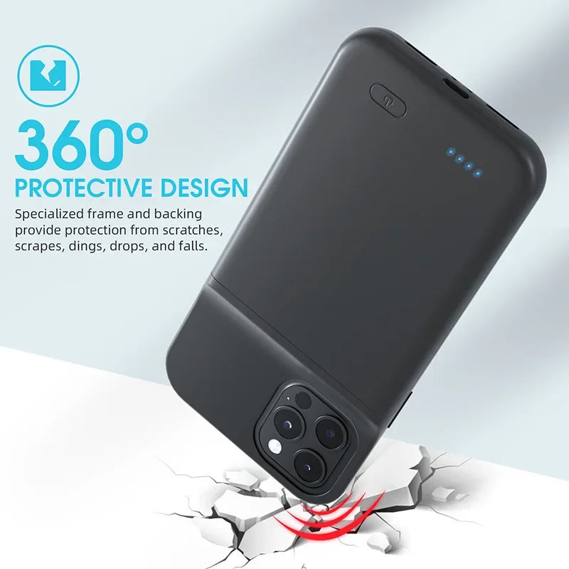 Étui de chargeur de batterie 6800mAh, Powerbank pour IPhone 6 7 8 SE X XS XR 11 12 13 14 15 16 pro, étui de chargement de téléphone externe de secours